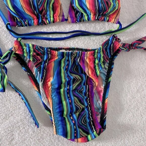 5/$25 Unitalla Colorful Striped String Bikini Swimwear Set XS - Picture 6 of 13